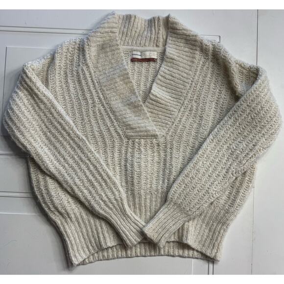 Pilcro Sweaters - Pilcro Anthropologie Wool Blend Cream Tan V Neck Chunky Crop Sweater Size XS
